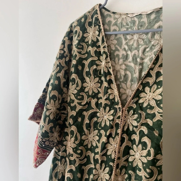 Soft Surroundings Long Cardigan Kimono Paisley Floral Embroidered Sequins Saree - Picture 4 of 11